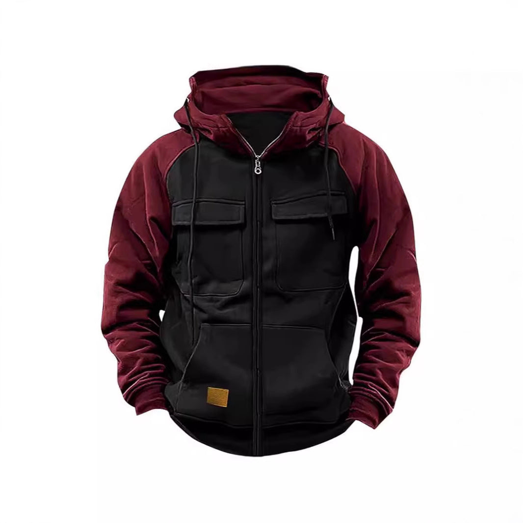 Hooded jacket for men with practical front utility pockets and a high collar Lune London