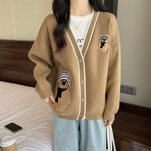 Women's knitted jacket with bear appliqués and contrasting details Amarae