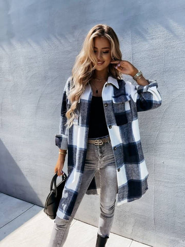 Ladies Casual Chic Checkered Flannel Jacket