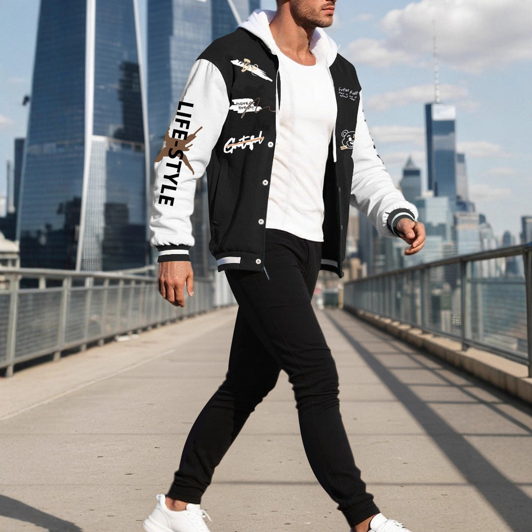 Men's College Style Sports Jacket Set and Jogging Pants with Colorful Patterns Lune London