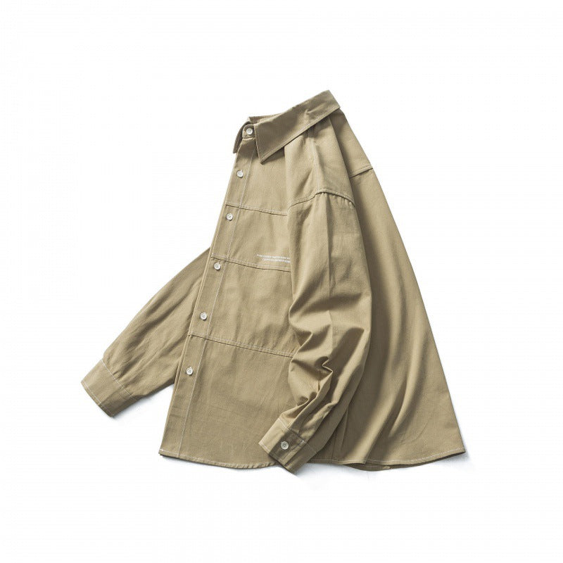 Men's Oversize Canvas Shirt Jacket with Cap Seams and Patch Pockets Amarae
