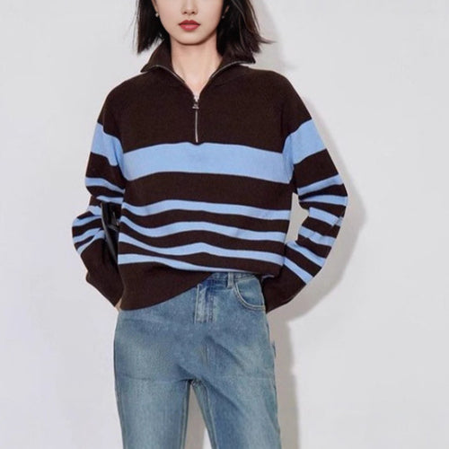 Pull en tricot confortable pour femmes avec fermeture à demi-zip à la mode Chic & Stil