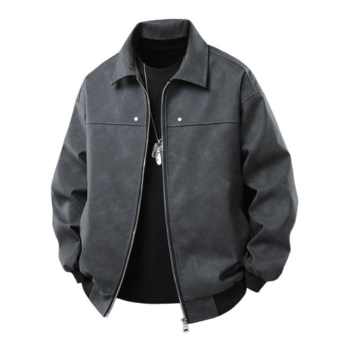 Casual synthetic leather jacket for men with a loose fit and practical zip pockets Amarae