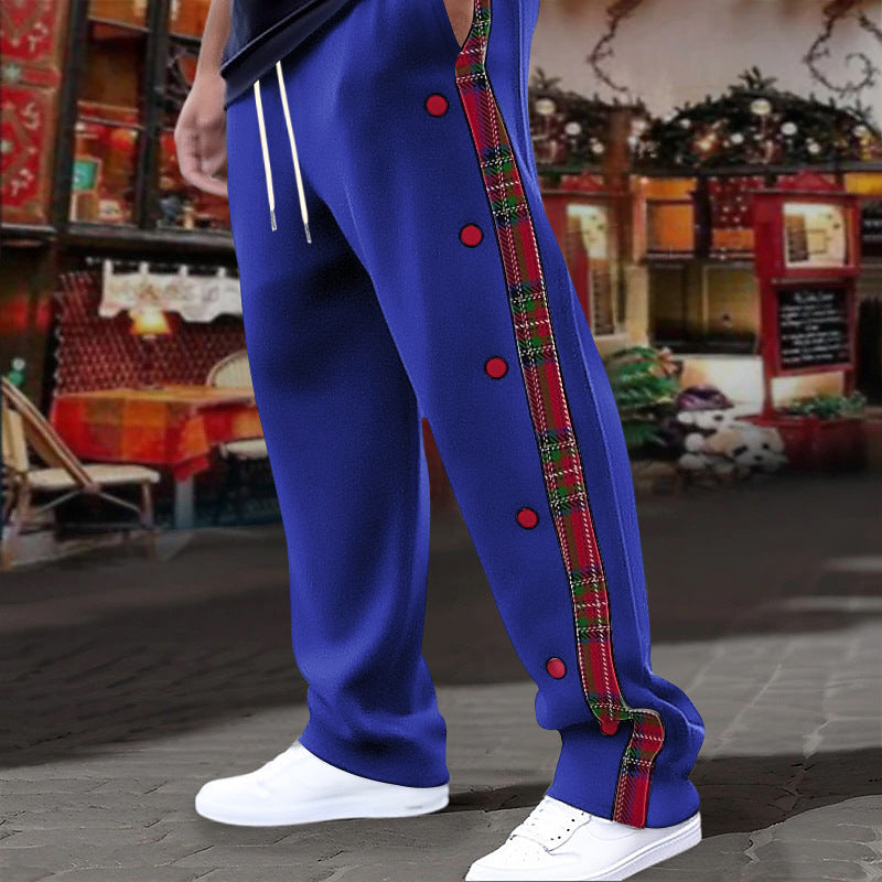 Comfortable men's jogger pants with side plaid pattern and functional snap buttons Lune London