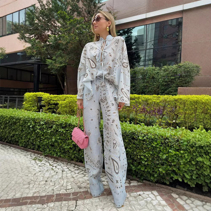 Women's wide Palazzo pants with paisley print, elastic waistband & pockets Amarae