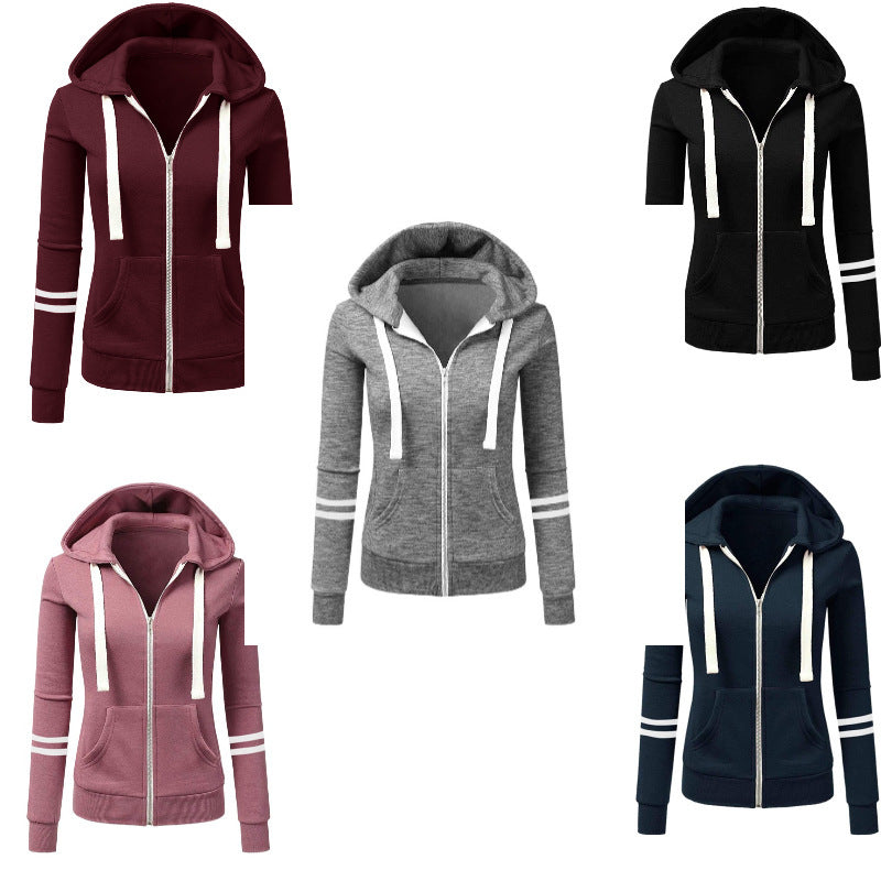 Women's hoodie jacket with zipper, kangaroo pocket and contrast stripes Amarae