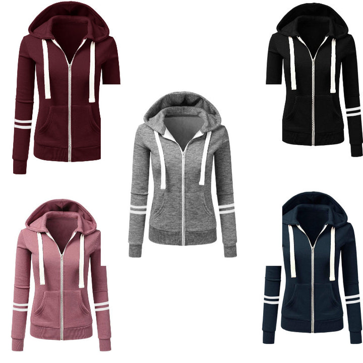 Women's hoodie jacket with zipper, kangaroo pocket and contrast stripes Amarae