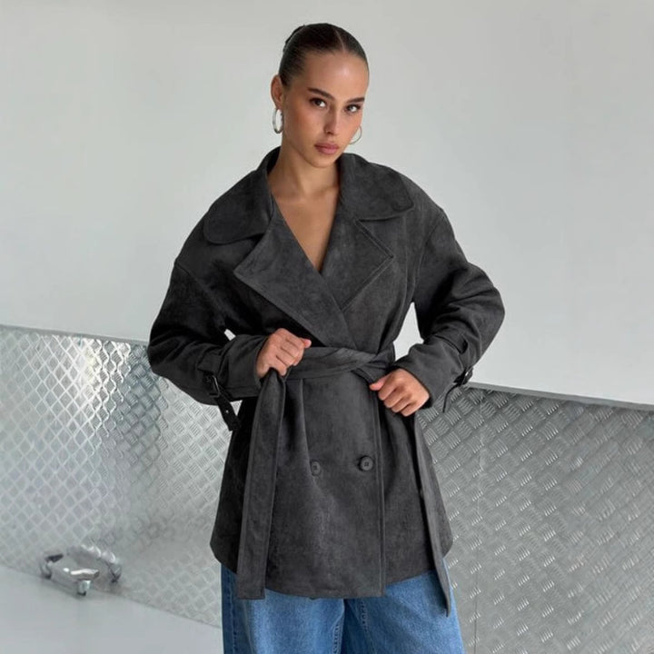 Women Elegant Suede Jacket with Belt Lune London