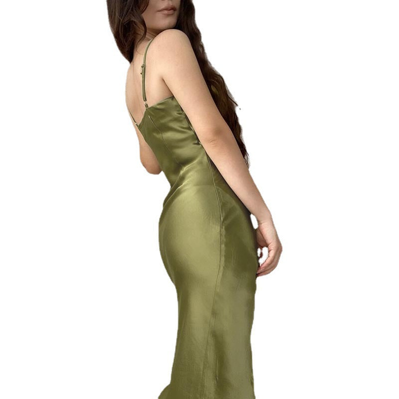 Elegant Maxi Dress for Women with Refined Draped Cut and Chic Thin Spaghetti Straps