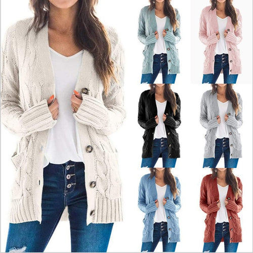 Knitted jacket for women with diamond patterns and large buttons Amarae