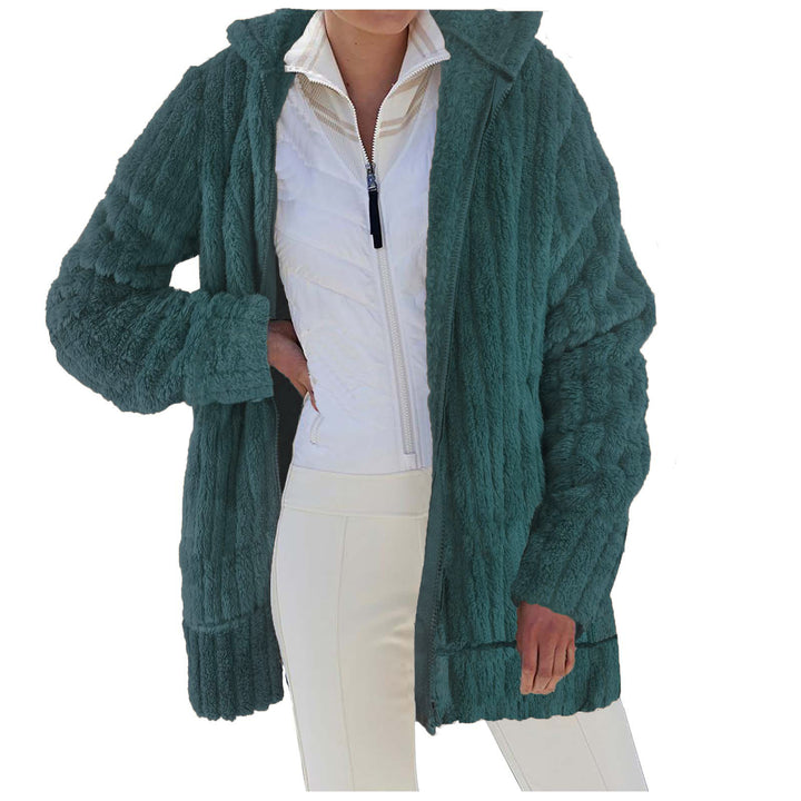 Ladies Cozy Fleece Jacket with Hood and Textured Design Amarae