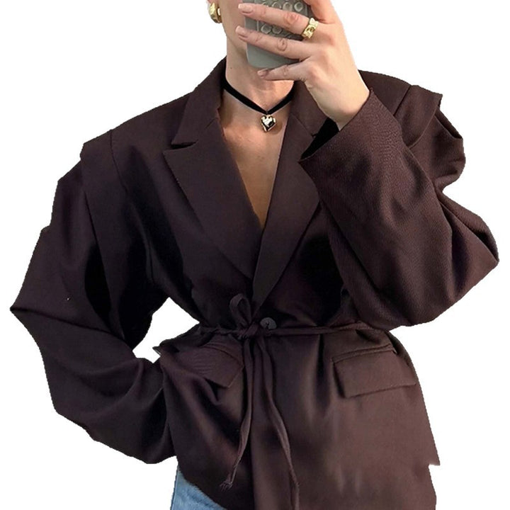Ladies Tailored Wrap Blazer with Shoulder Pads and Tying Belt Amarae
