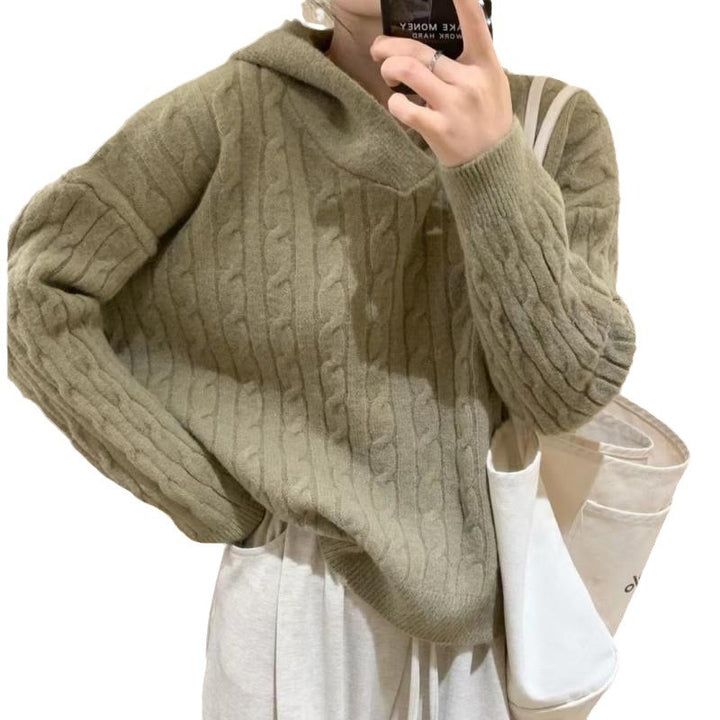 Pull en tricot épais pour femmes avec capuche et détails en côtes texturées Chic & Stil