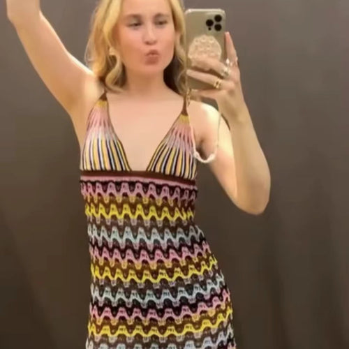 Summer chiffon dress for women with wave pattern and adjustable straps Amarae