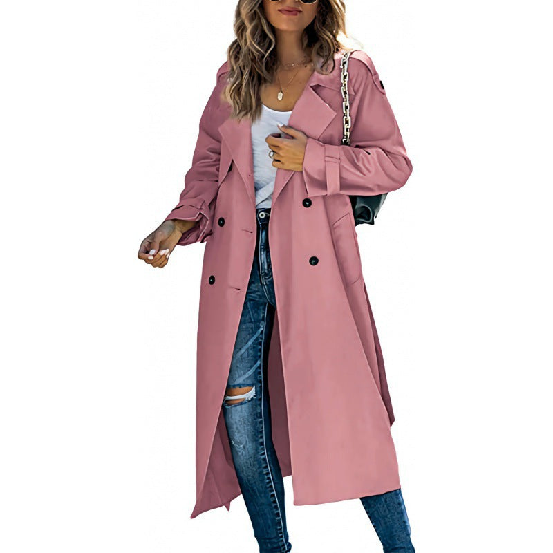 Elegant trench coat for women with double-breasted closure and belted waist Lune London