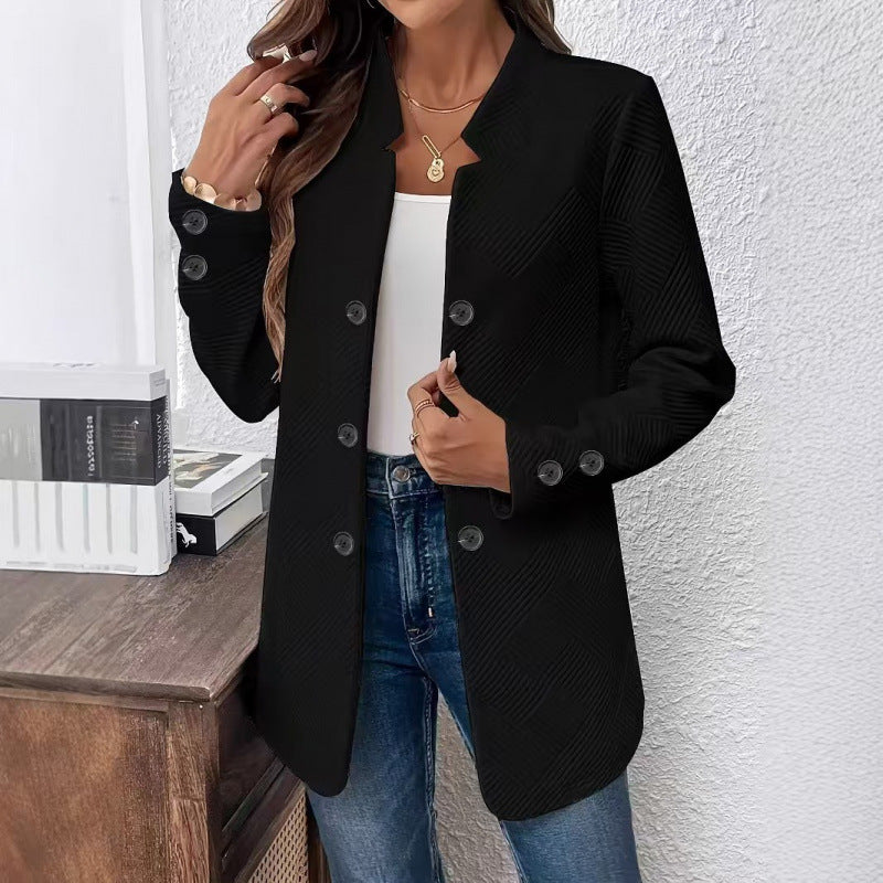 Women Tailored Long Blazer with Textured Quilted Look Amarae