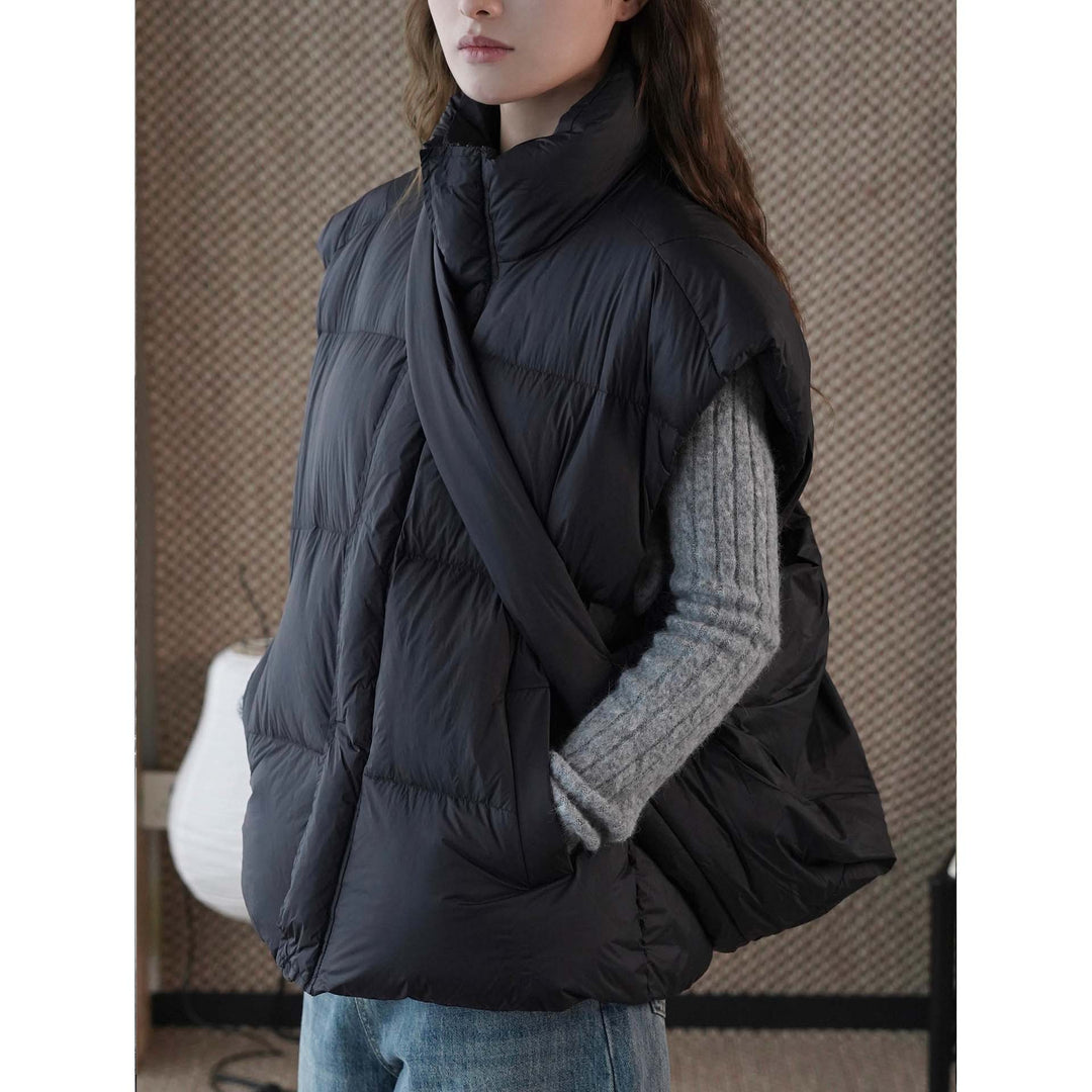 Women's Padded Quilted Vest with Overlapping Shawl Collar Amarae