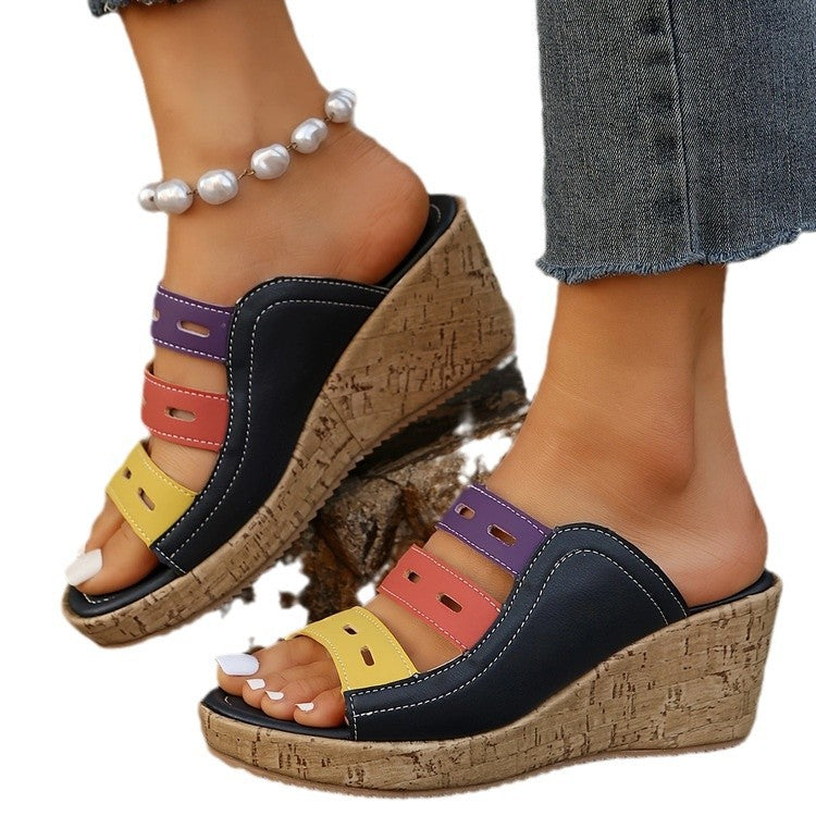 Wedge sandals for women with colorful straps Lune London