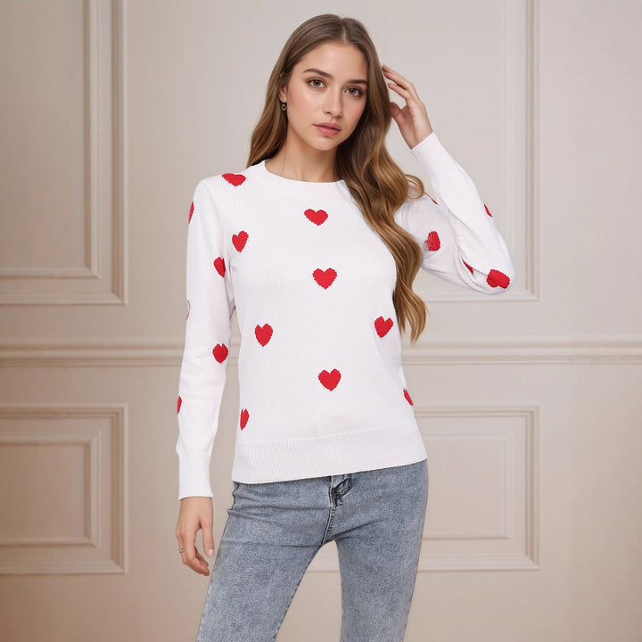 Pull en tricot pour dames avec motif cœur et texture fine Chic & Stil