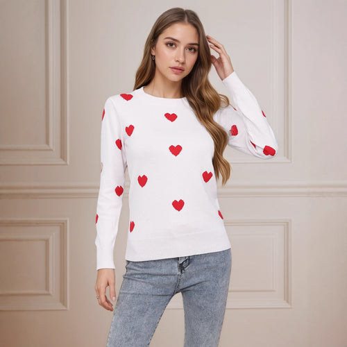 Pull en tricot pour dames avec motif cœur et texture fine Chic & Stil