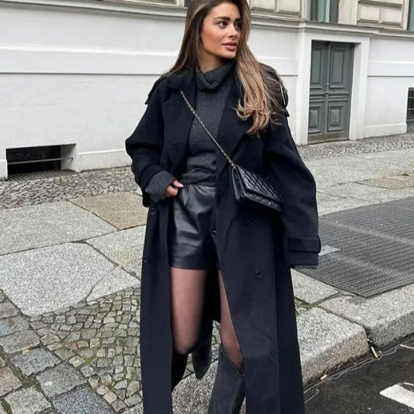 Manteau trench long élégant pour femmes avec col structuré debout Chic & Stil