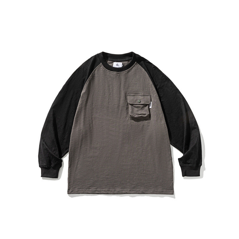 Unisex Casual Raglan Long Sleeve with Contrast Sleeves and Patch Pocket Amarae