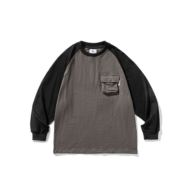 Unisex Casual Raglan Long Sleeve with Contrast Sleeves and Patch Pocket Amarae