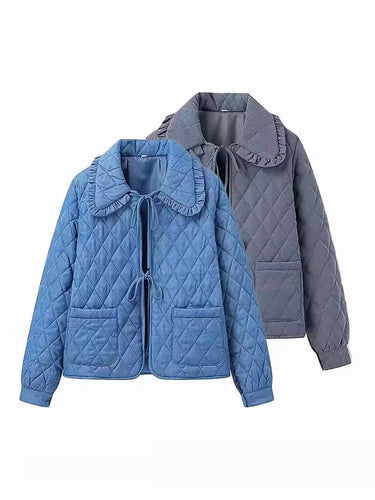 Quilted jacket for women with large collar and practical pockets Amarae