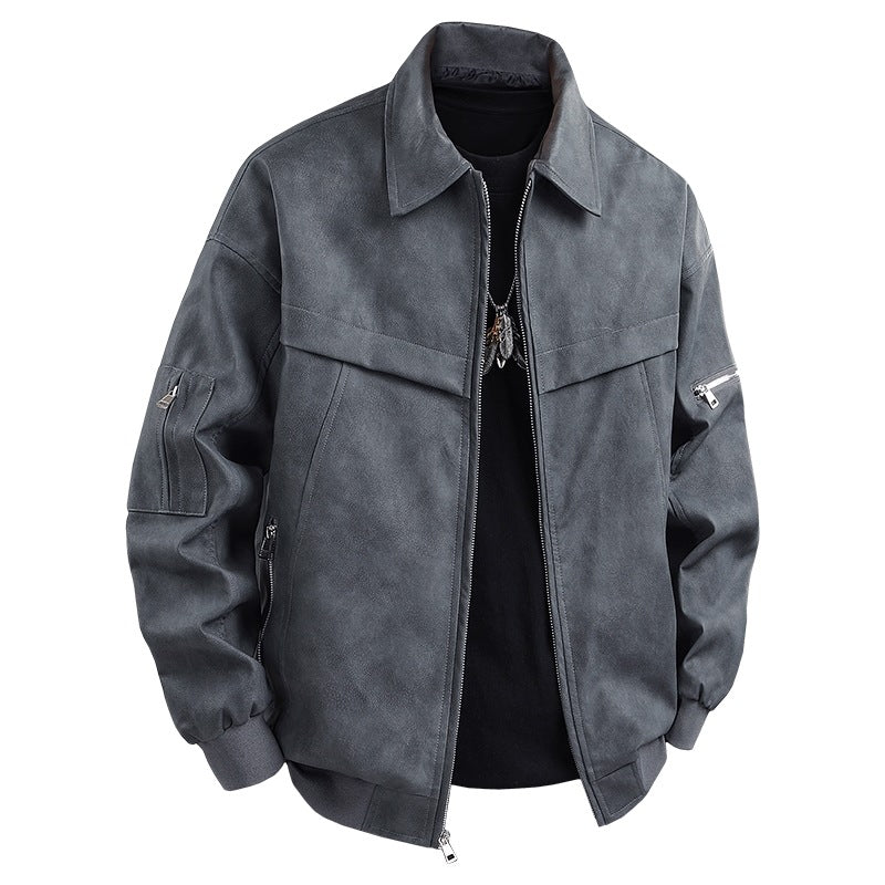 Synthetic leather jacket for men in a casual biker style with practical pockets Lune London