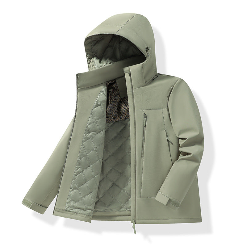 Men's Water-Repellent Quilted Thermal Outdoor Jacket with Hood and Concealed Zipper Pockets Amarae
