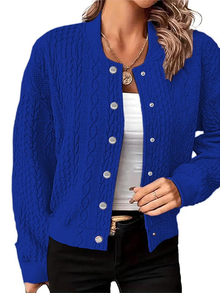 Knitted jacket for women with embossed pattern and snap button closure Lune London