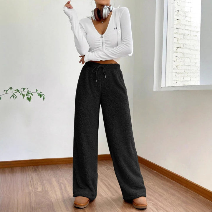 Ladies Relax Soft Pants with Tie Belt and Wide Legs Lune London