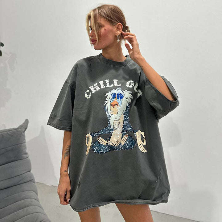 Oversized T-shirt for women with creative vintage pattern Lune London