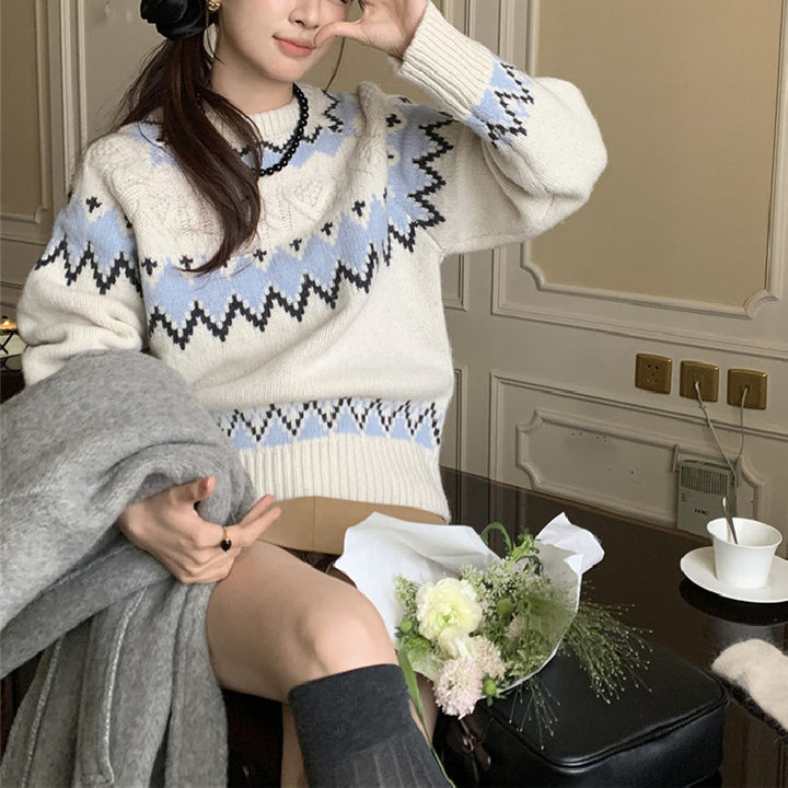 Pull en maille à motifs pour femmes avec col rond et coupe confortable Chic & Stil