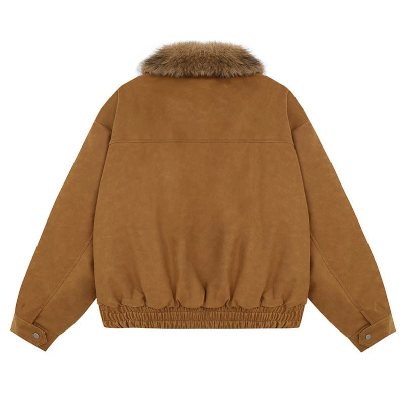 Women's Cropped Bomber Jacket with Faux Fur Collar, Zipper and Elastic Hem Amarae