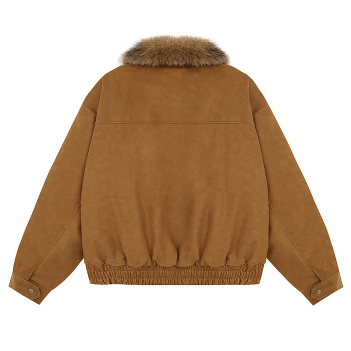 Women's Cropped Bomber Jacket with Faux Fur Collar, Zipper and Elastic Hem Amarae