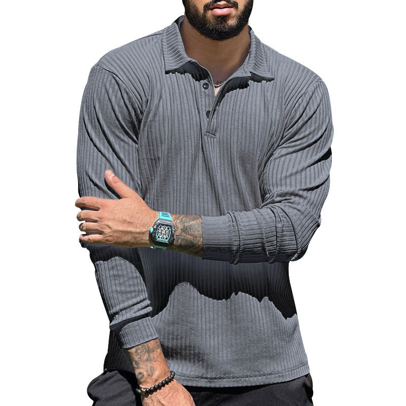 Long sleeve polo shirt for men with textured design and elegant button placket Lune London