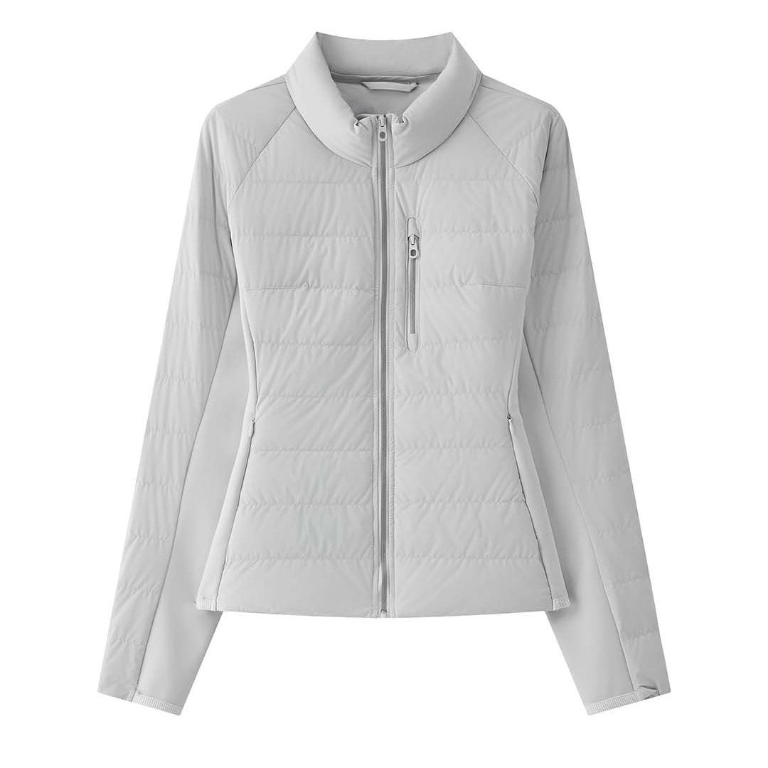 Women Short Quilted Jacket with High Collar and Two-Way Zipper Amarae