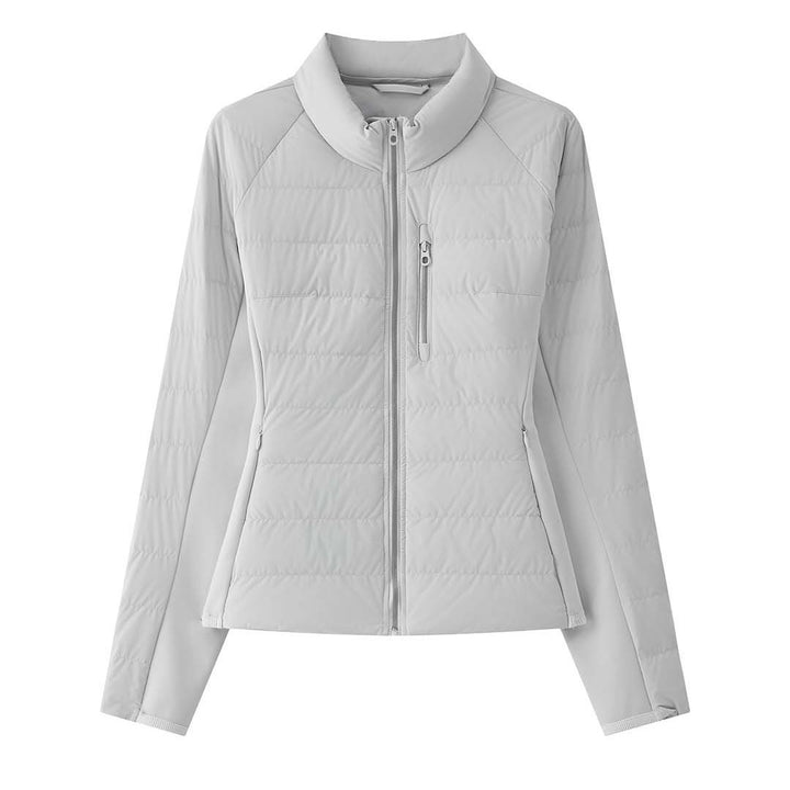 Women Short Quilted Jacket with High Collar and Two-Way Zipper Amarae