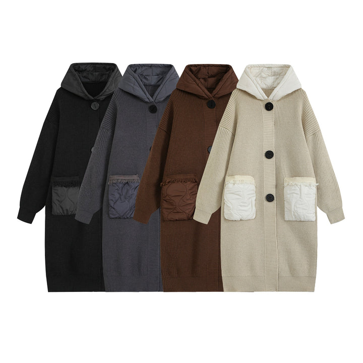 Women's knitted coat with quilted hood and padded pockets Amarae