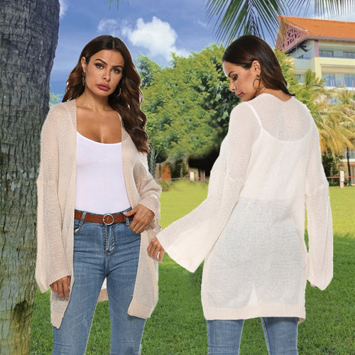 Ladies Long Knit Cardigan with Loose Fit and Chic Open Design