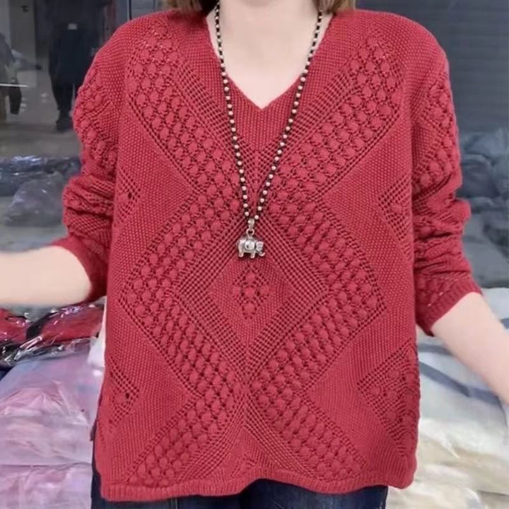 Sweater women with V-neck and modern textured pattern Lune London