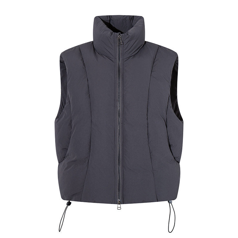 Women's padded quilted vest with high stand-up collar, two-way zipper and drawstring Amarae
