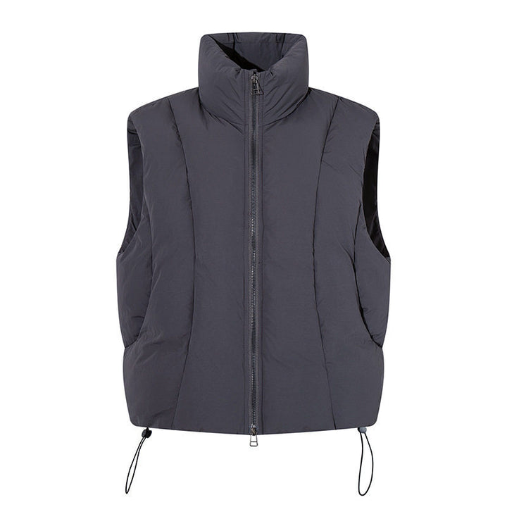 Women's padded quilted vest with high stand-up collar, two-way zipper and drawstring Amarae