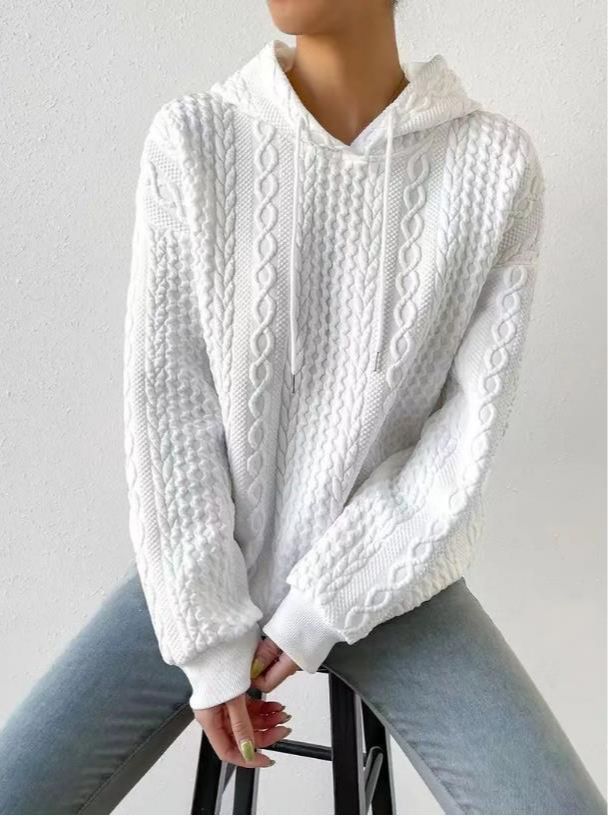 Women Oversized Sweater with textured waffle pattern and hood Lune London