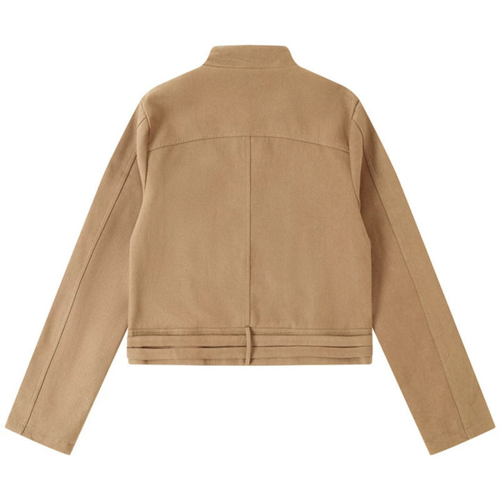 Women's Short Cut Cotton Utility Jacket with Stand-Up Collar Front Zip and Adjustable Waist Straps Amarae