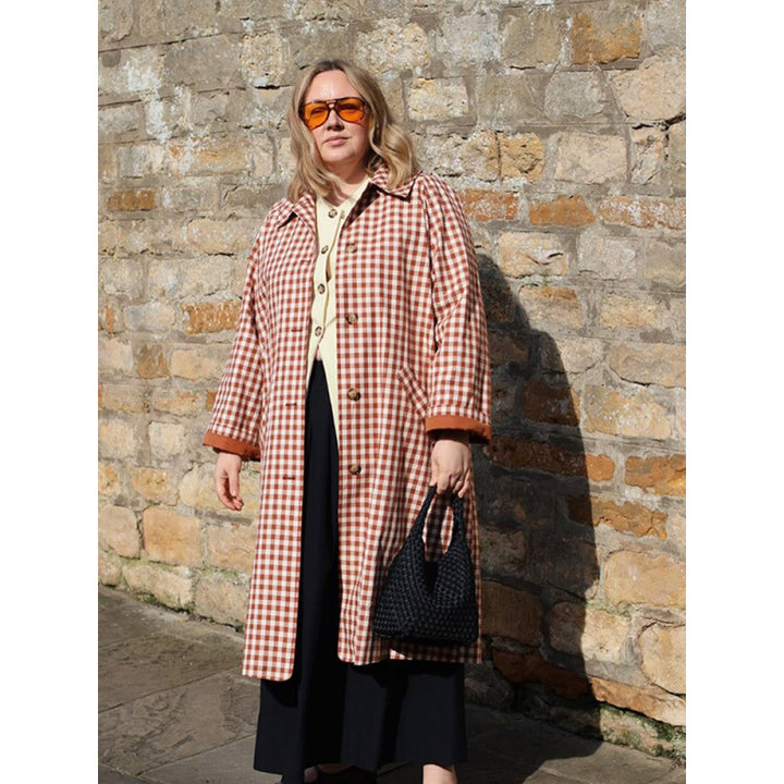 Women's mid-length checked coat in oversized cut with patch pockets Amarae