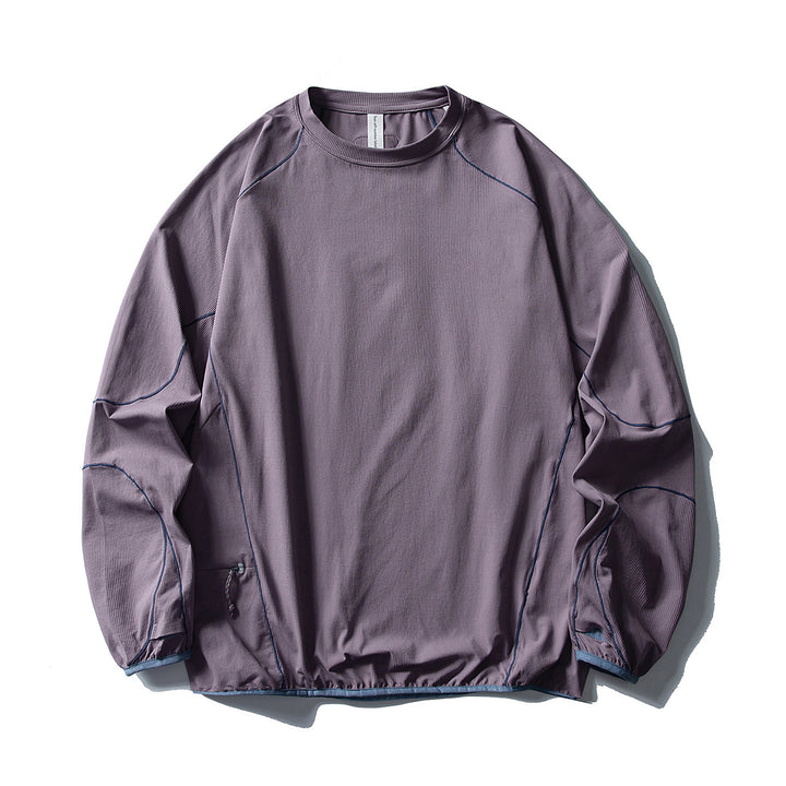 Unisex Technical Oversized Crew Neck Sweater with Flatlock Seams and Side Zipper Pocket Amarae