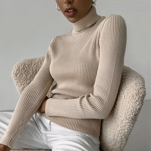 Women's turtleneck sweater with a fine ribbed texture and a fitted cut Amarael