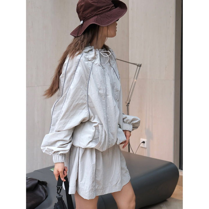Women Lightweight Windbreaker Half-Zip Tunic with Drawstring and Elastic Cuffs Amarae
